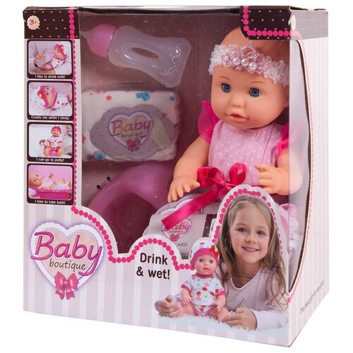 фото Кукла abtoys baby boutique пупс 30см, пьет и писает, платье 2 цвета (голубой и розовый) pt-01036