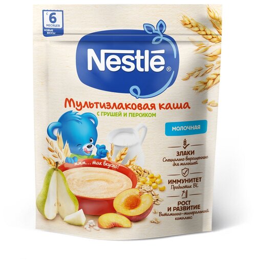 Каша Nestlé молочная мультизлаковая с грушей и персиком, с 6 месяцев, 200 г