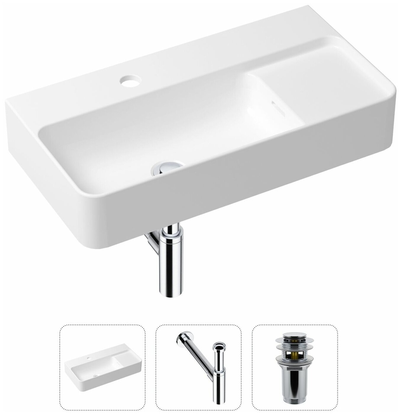 Комплект 3 в 1 Lavinia Boho Bathroom Sink 21520522: накладная фарфоровая раковина 60 см, металлический сифон, донный клапан