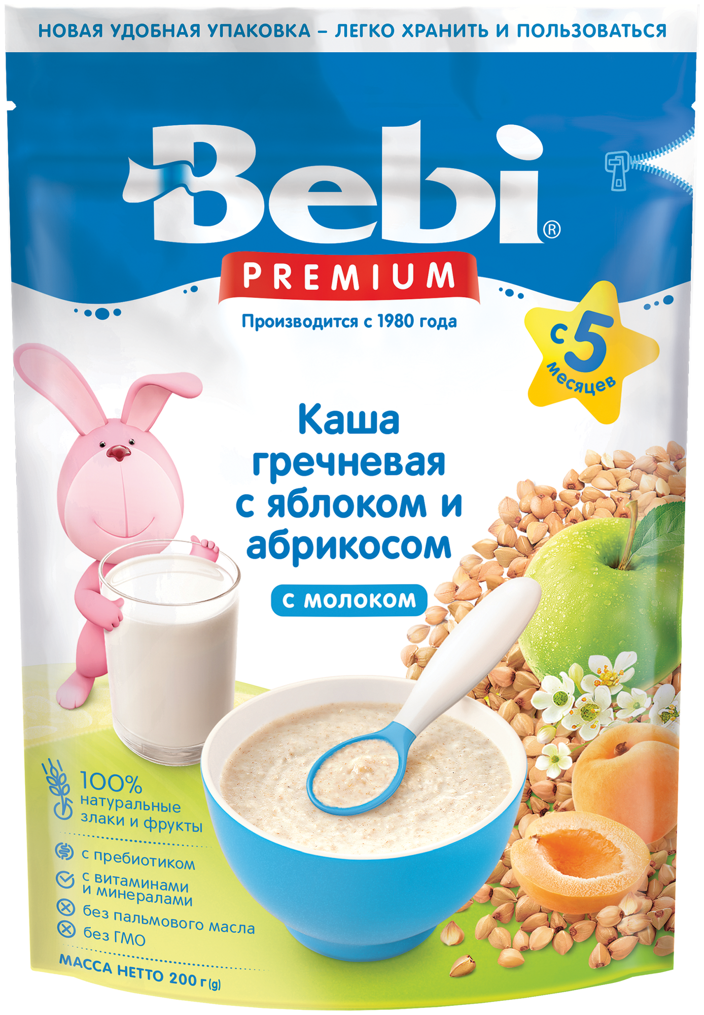 Каша молочная Bebi Premium Гречневая с яблоком и абрикосом с 5 мес. 200 г