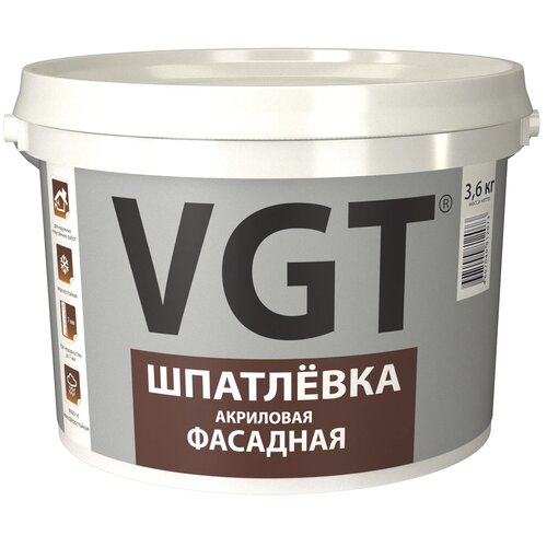 Шпатлевка VGT акриловая фасадная, белый, 3.6 кг