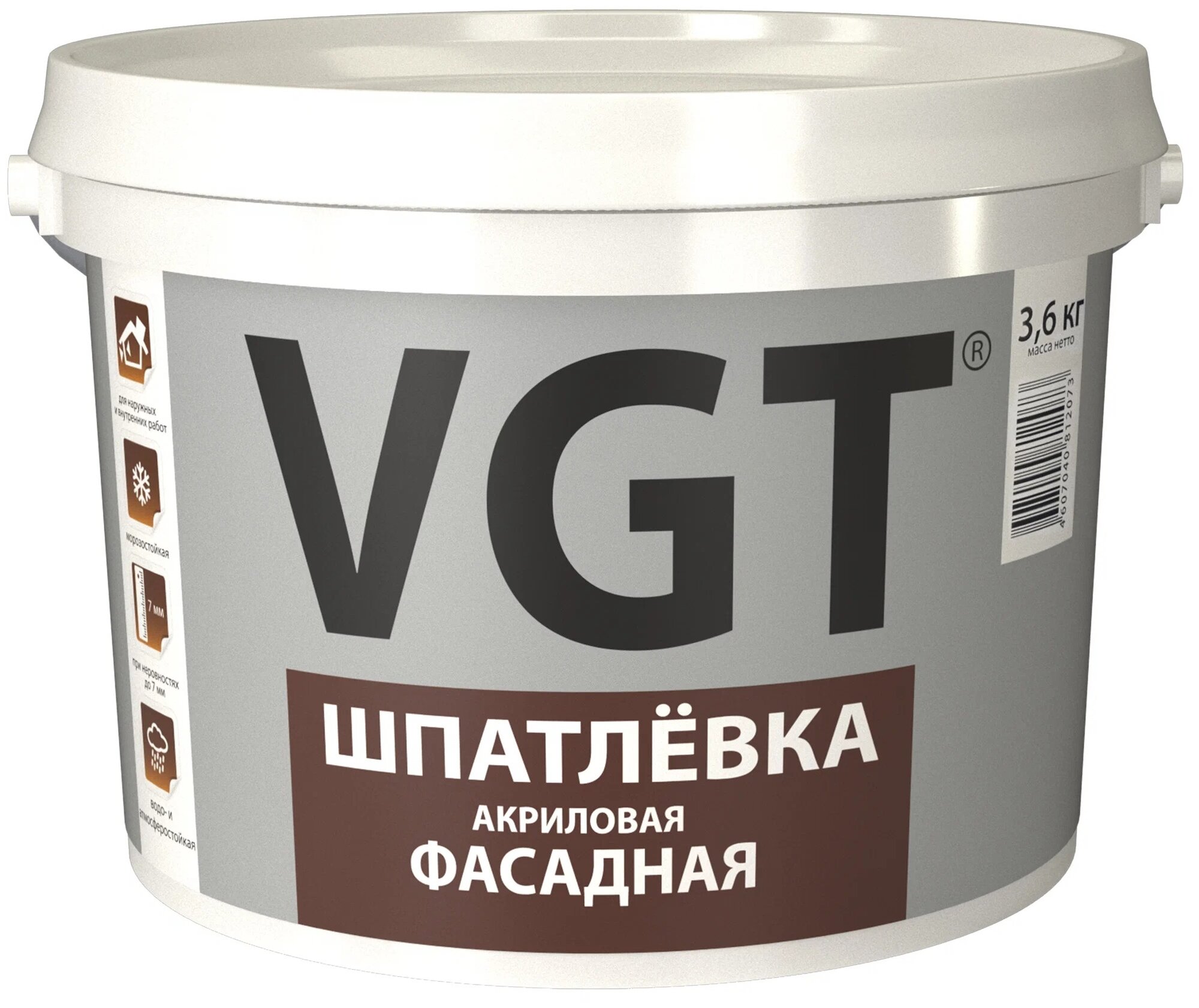 Шпатлевка VGT акриловая фасадная, белый, 3.6 кг