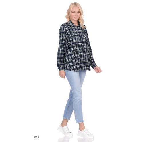 фото Рубашка в клетку (фланель) синий с длинным рукавом magic jewel, россия 37031-2 (синий; размер 46)