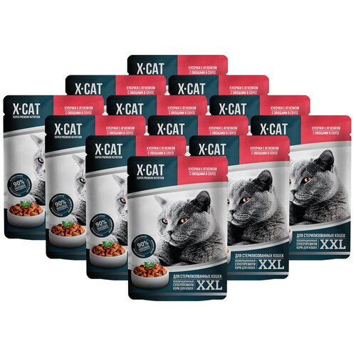 Консервы X-CAT XXL для взрослых кастрированных котов и стерилизованных кошек с ягненком и овощами в соусе (85 гр х 12 шт)