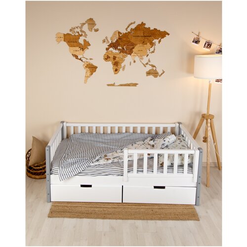 Кровать детская Классика с вертикальным бортиком (с ящиками, с бортиком, белая, деревянная, для детской), 160х80