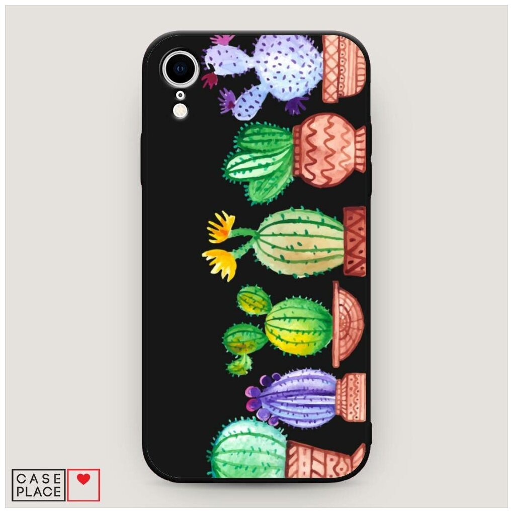 Матовый силиконовый чехол "Кактусы рисунок" на Apple iPhone XR (10R) / Айфон Икс Р