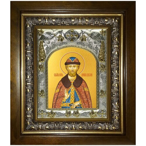 Икона Димитрий Донской благоверный князь, 14х18 см, в окладе и киоте