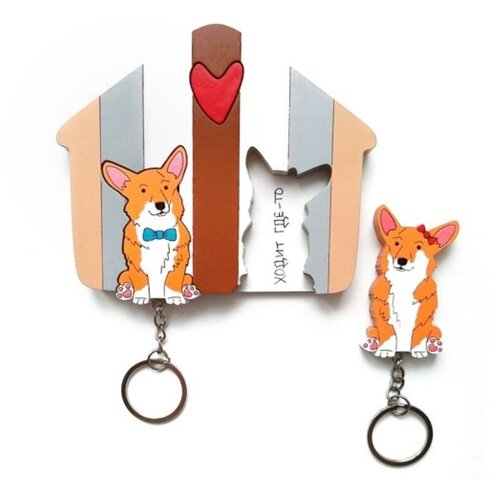 Ключница деревянная на два ключа Хлэб Корги