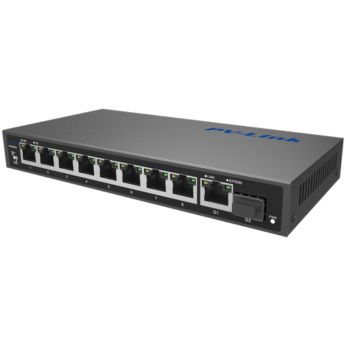 PV-POE08G1S1 PV-Link v.2069 - 10 портовый коммутатор 8хРоЕ 802.3af/at 10/100 Мбит/с, 1xLAN 1 Гбит/с, 1xSFP, выход суммарно 110 Вт terow сетевой коммутатор с 6 портами poe 48 в сетевой коммутатор с 4 poe стандартами для ip камеры беспроводной точки доступа системы камеры видеон