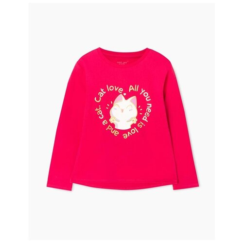 фото Розовый лонгслив с котиком для девочки gloria jeans