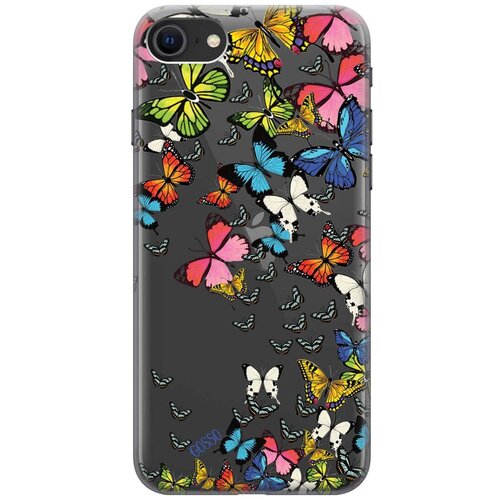 фото Ультратонкий силиконовый чехол-накладка clearview для apple iphone 7 / 8 / se (2020) с 3d принтом "magic butterflies" gosso