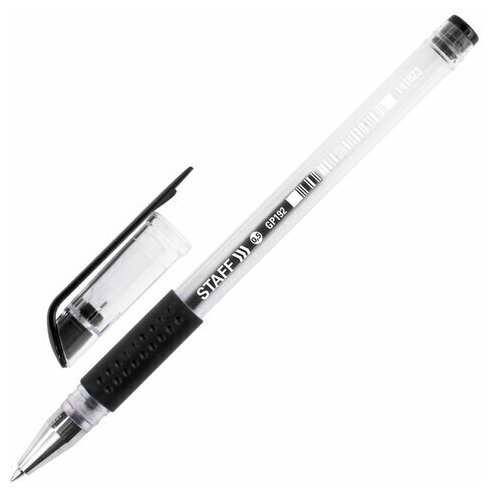Ручка гелевая с грипом STAFF "EVERYDAY" GP-192, черная, корпус прозрачный, узел 0,5 мм, линия письма 0,35 мм, 141823
