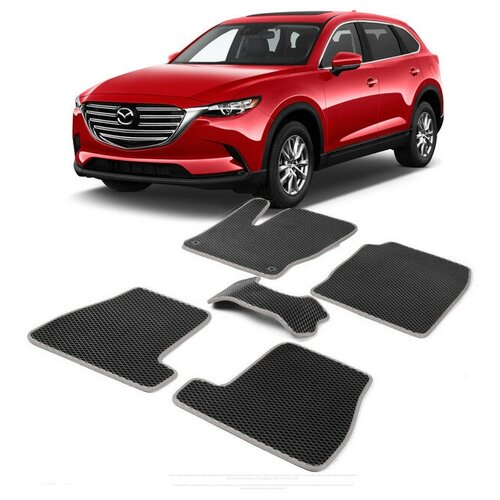 Коврики EVA ЕВА ЭВА в салон автомобиля MAZDA CX-9 CX 9 CX9 Мазда СХ-9 СХ9 СХ 9 2 Поколение 2016-н. в синий кант