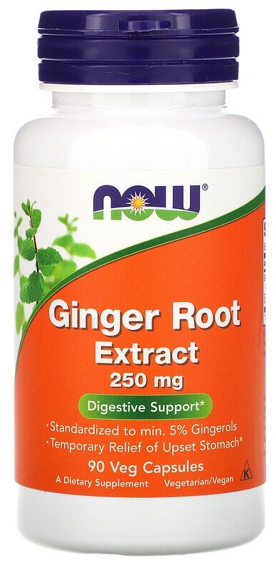 Капсулы NOW Ginger root extract 250 мг, 110 г, 250 мг, 90 шт.