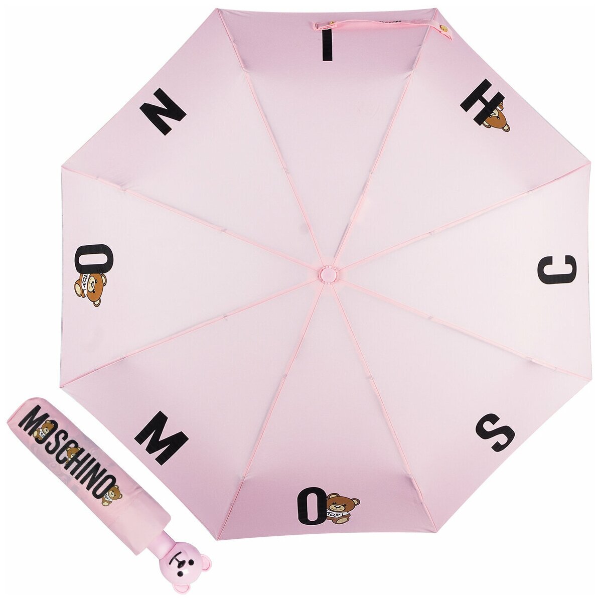 Зонт складной Moschino 8068-OCN Bear in the Logo Pink