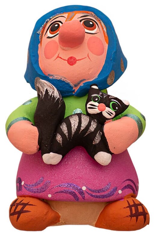 Глиняная свистулька для детей Баба Яга с кошкой 75 х 45 см