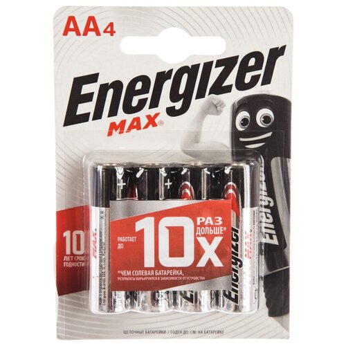 Батарейка АА Energizer Max, 4 шт. Energizer LR6 AA BL4 батарейка aa щелочная energizer max lr6 1 5v 4 шт