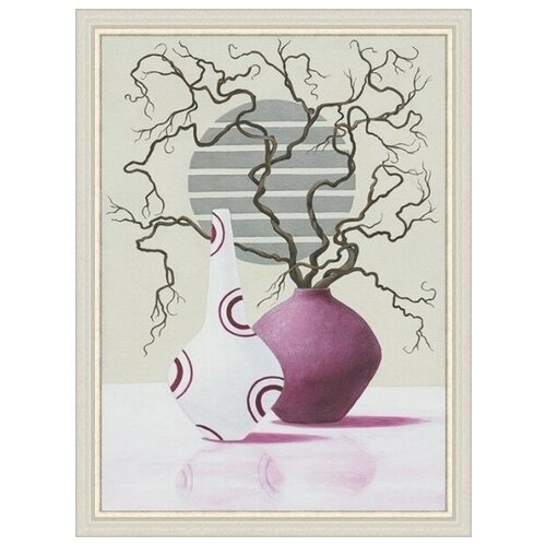 Картина-репродукция 50х70 см. в раме МДФ 39 мм. Лэнд АРТ. Экибана в фиолетовой вазе.