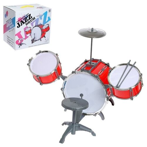 Барабанная установка Jazz, 3 барабана, тарелка, палочки, стульчик, микс