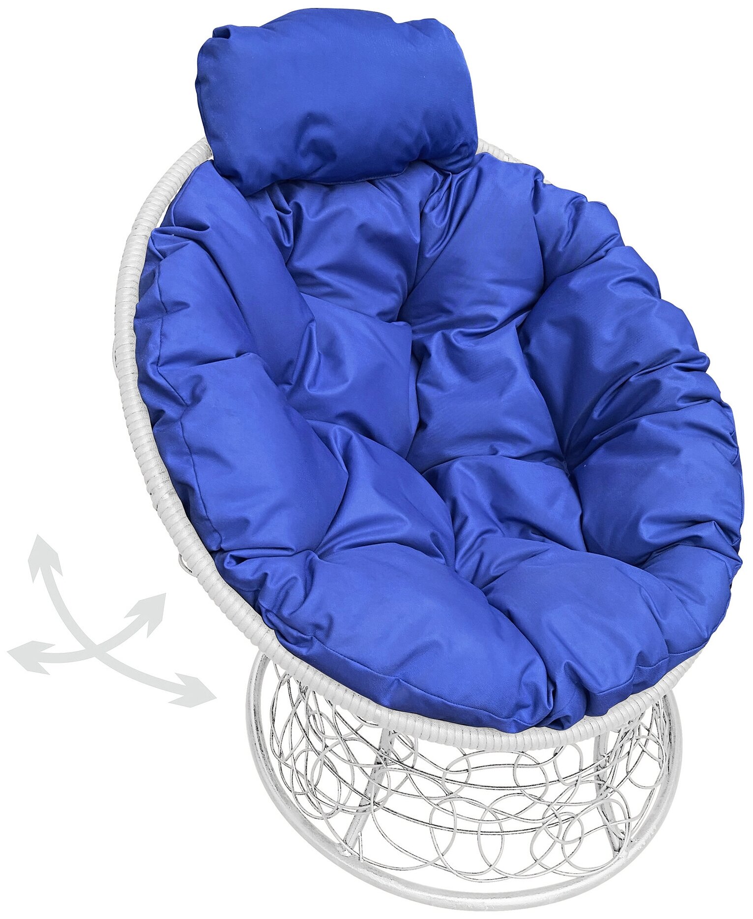 Кресло m-group папасан пружинка мини ротанг белое, синяя подушка - фотография № 1