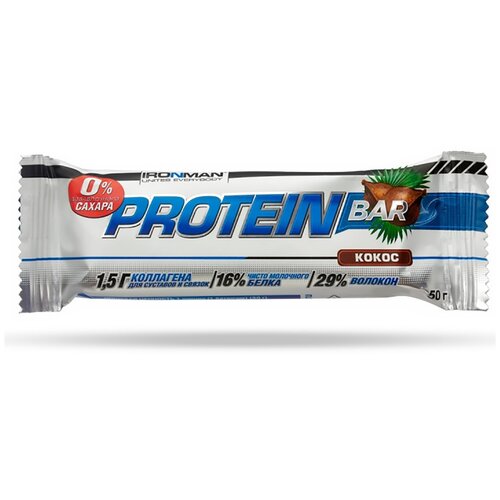 шоколад ironman protein bar 50 г кокос Шоколад IRONMAN Protein Bar, 50 г, кокос/тёмная глазурь