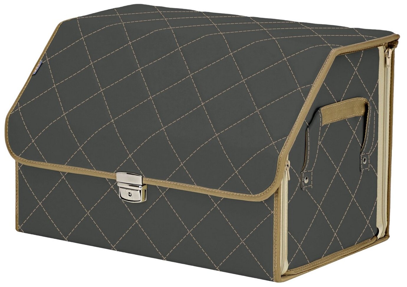 Органайзер-саквояж в багажник "Союз Премиум" (размер L). Цвет: серый с бежевой прострочкой Ромб.