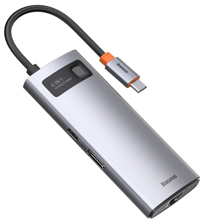 USB-концентратор Переходник для ноутбука USB-Хаб Baseus Metal Gleam Series 6-in-1 CAHUB-CW0G USB 30 HDMI Type-C RJ-45 Space Grey