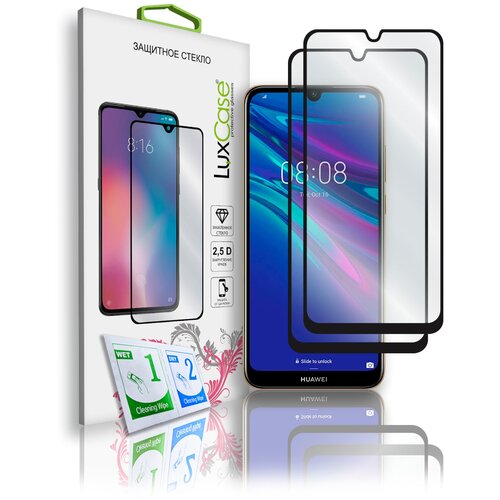 Защитное стекло LuxCase для Huawei Y6 2019, 2.5D, Полноклеевое, Черная рамка, Комплект 2 шт. защитное стекло luxcase для huawei y6 2019 на плоскую часть экрана