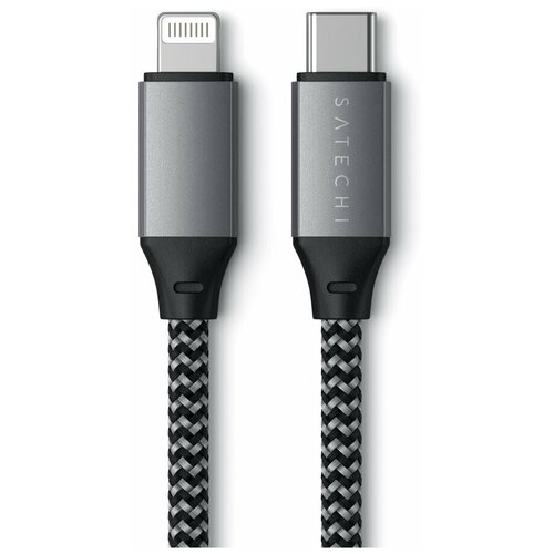 Дата-кабель Satechi USB-C/Lightning (1,8 м, 29 Вт, 480 Мбит/с; MFi, поддержка PD) Серый космос / Space Gray дата кабель satechi usb c lightning 1 8 м 29 вт 480 мбит с mfi поддержка pd серый космос space gray