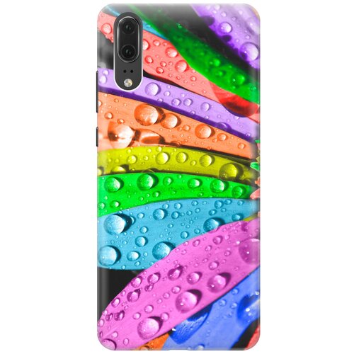 фото Силиконовый чехол на huawei p20 / хуавей п20 с принтом "разноцветные листья в каплях gosso