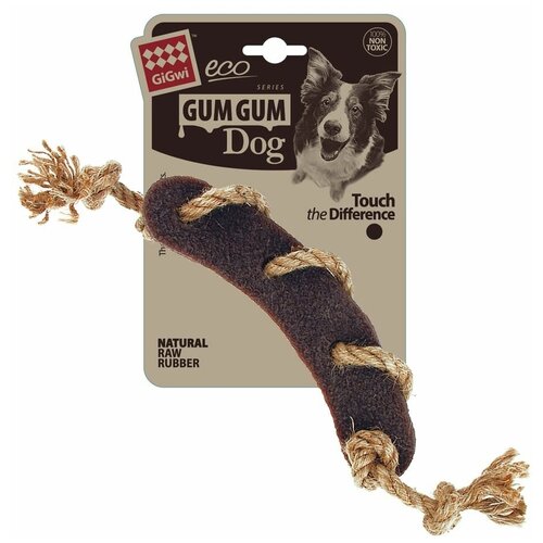 Игрушка для собак GIGWI Сосиска c веревкой из экорезины 21,5см, серия GUM GUM DOG ECO