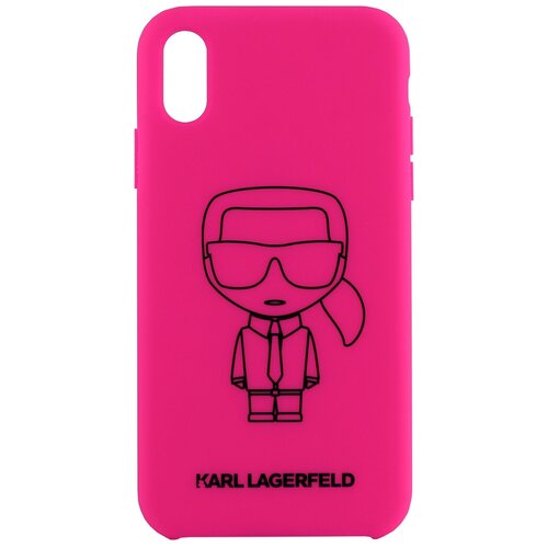 фото Чехол lagerfeld для iphone xr liquid silicone ikonik outlines hard pink/black karl lagerfeld