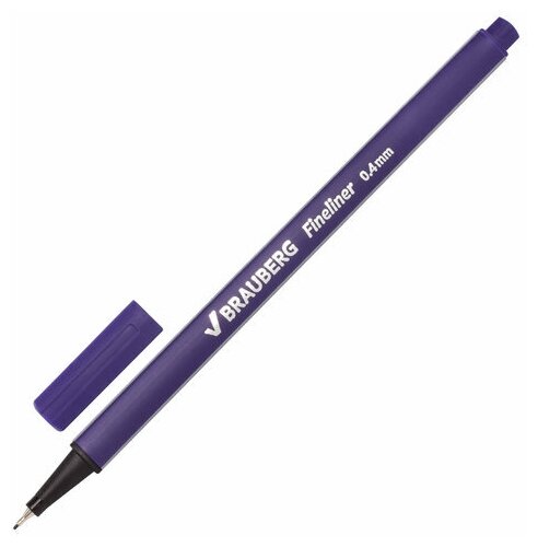 Ручка капиллярная (линер) BRAUBERG "Aero" фиолетовая, трехгранная, металлический наконечник, линия письма 0,4 мм, 12 шт