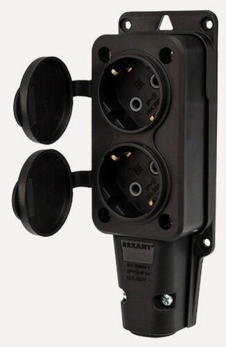 Изображение товара Розетка Rexant двойная 16A, влагозащищенная IP54, с/з, о/у, из каучука