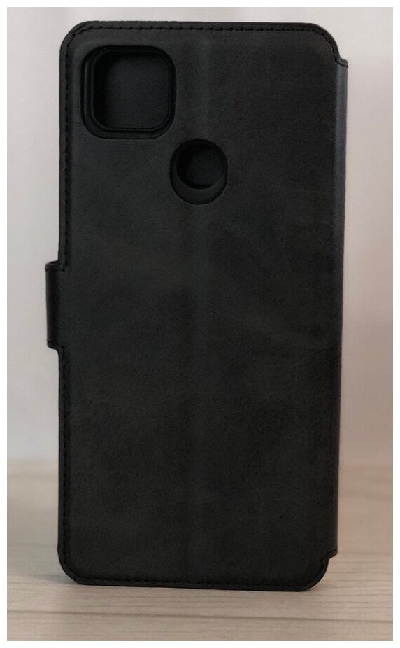 Чехол книжка для Xiaomi Redmi 9C кожаный черный с магнитной застежкой / Чехол книжка подставка на застежке с визитницей