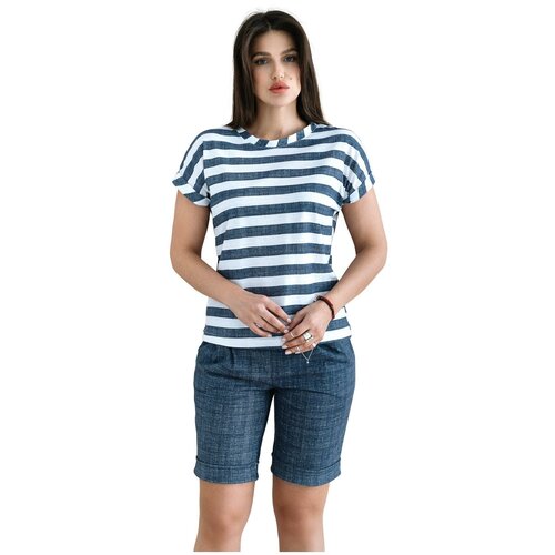 фото Домашний костюм женский летний / спортивный костюм женский легкий / комплект женский / футболка, шорты / 52р. синий nsd стиль