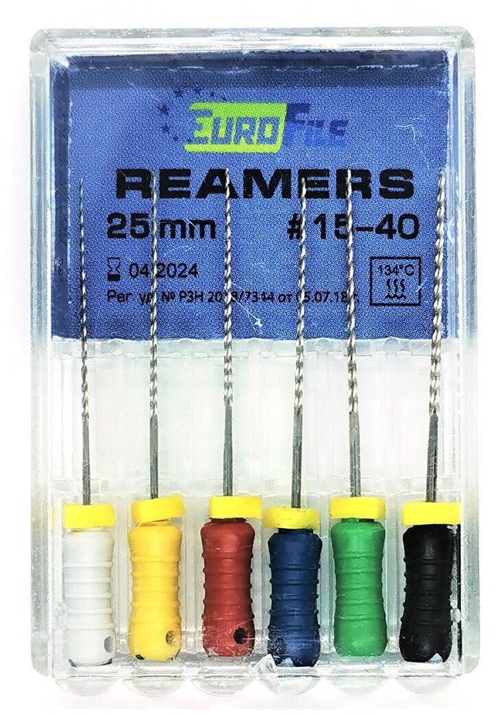 Reamers - стальные ручные дрильборы (каналорасширители), 25 мм, N 15-40, 6 шт/упак