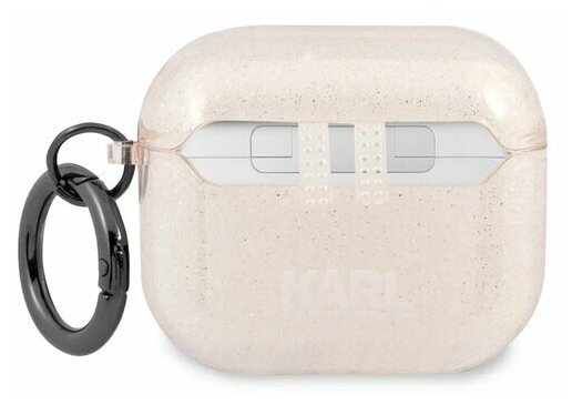 Lagerfeld для Airpods 3 чехол TPU Glitters with ring Choupette Transparent Gold