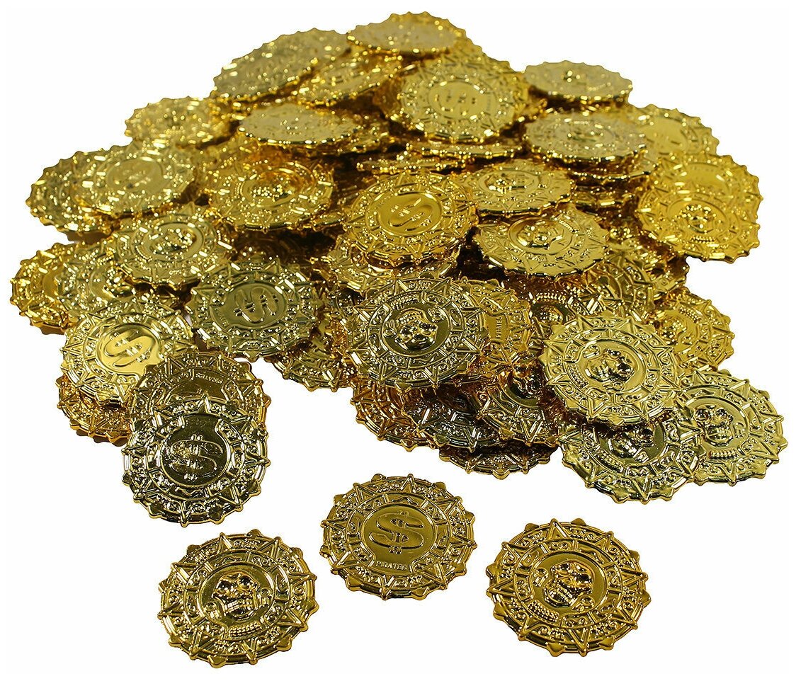 100 бутафорских пиратских монет золотого цвета