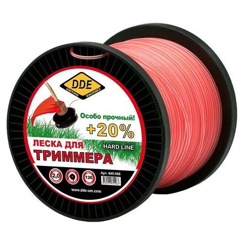 Корд триммерный на катушке DDE Hard line (круг армир., 2,0ммх126м, серый/красный)
