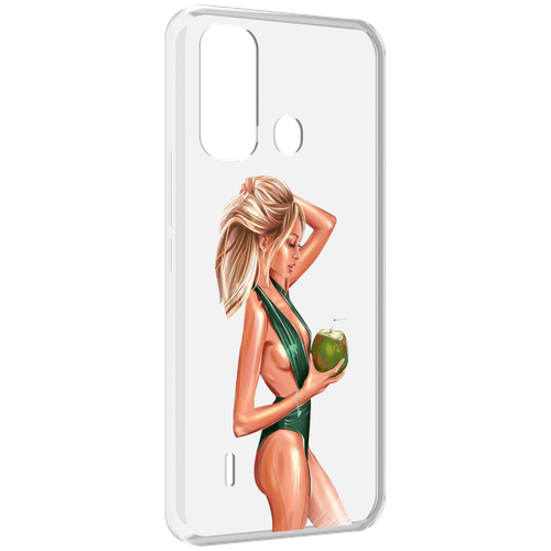 Чехол MyPads девушка-с-кокосом-в-зеленом-купальнике женский для ITEL A49 / A58 / A58 Pro задняя-панель-накладка-бампер