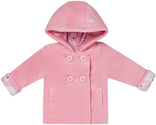 Куртка велюровая для девочки Diva Kids, 0,5 - 3 лет, 74 - 98 см, розовая, утепленная, с капюшоном, на пуговицах/ Одежда для малышей/ Куртка утепленная для малышей/ Куртка утепленная для малышки/ Куртка велюровая утепленная для малышей