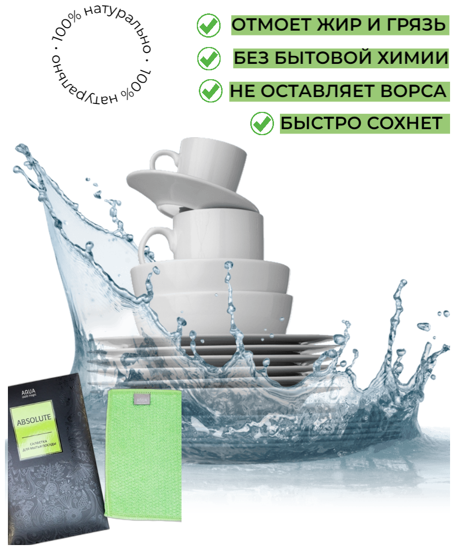 Салфетка двусторонняя для мытья посуды AQUAmagic Absolute Greenway, 20 х 16 см