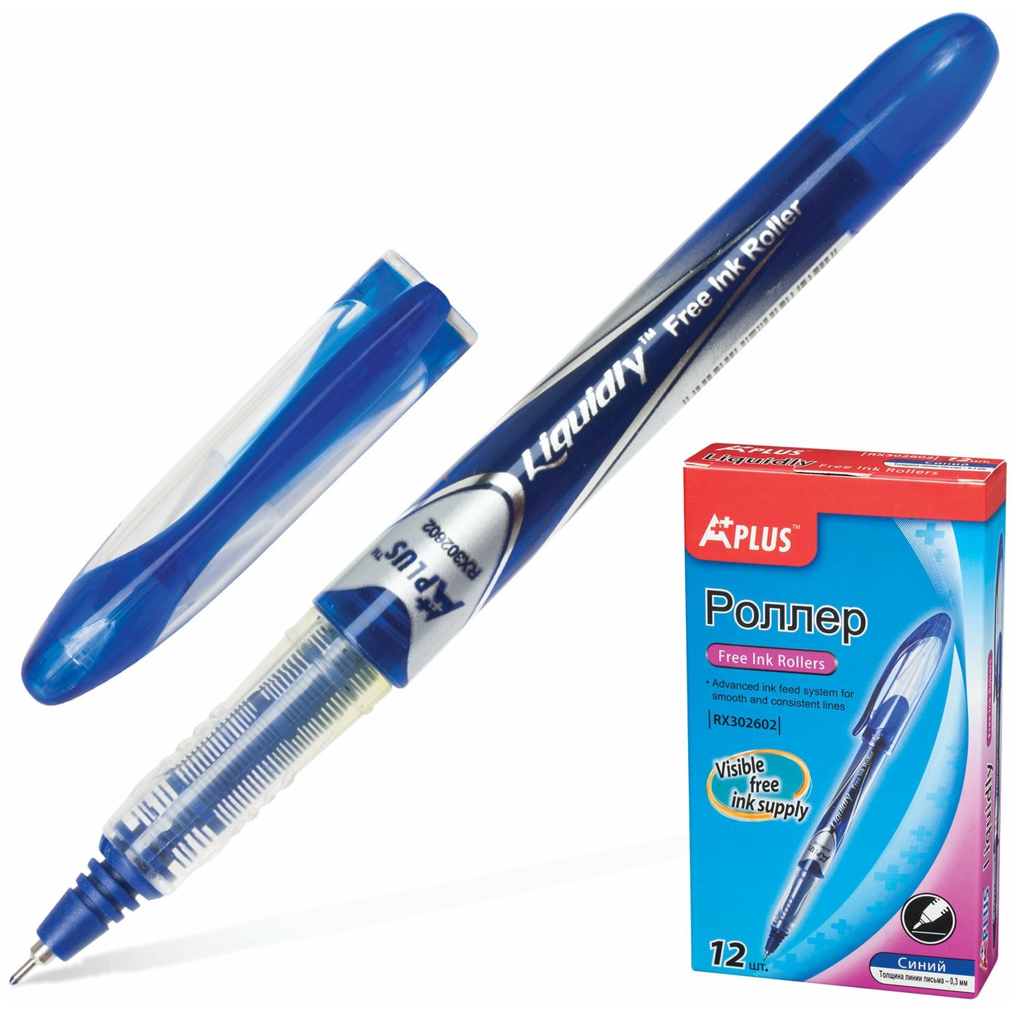 Ручка-роллер BEIFA (Бэйфа) "A Plus" синяя корпус с печатью узел 05 мм линия письма 033 мм RX302602-BL (12 шт)