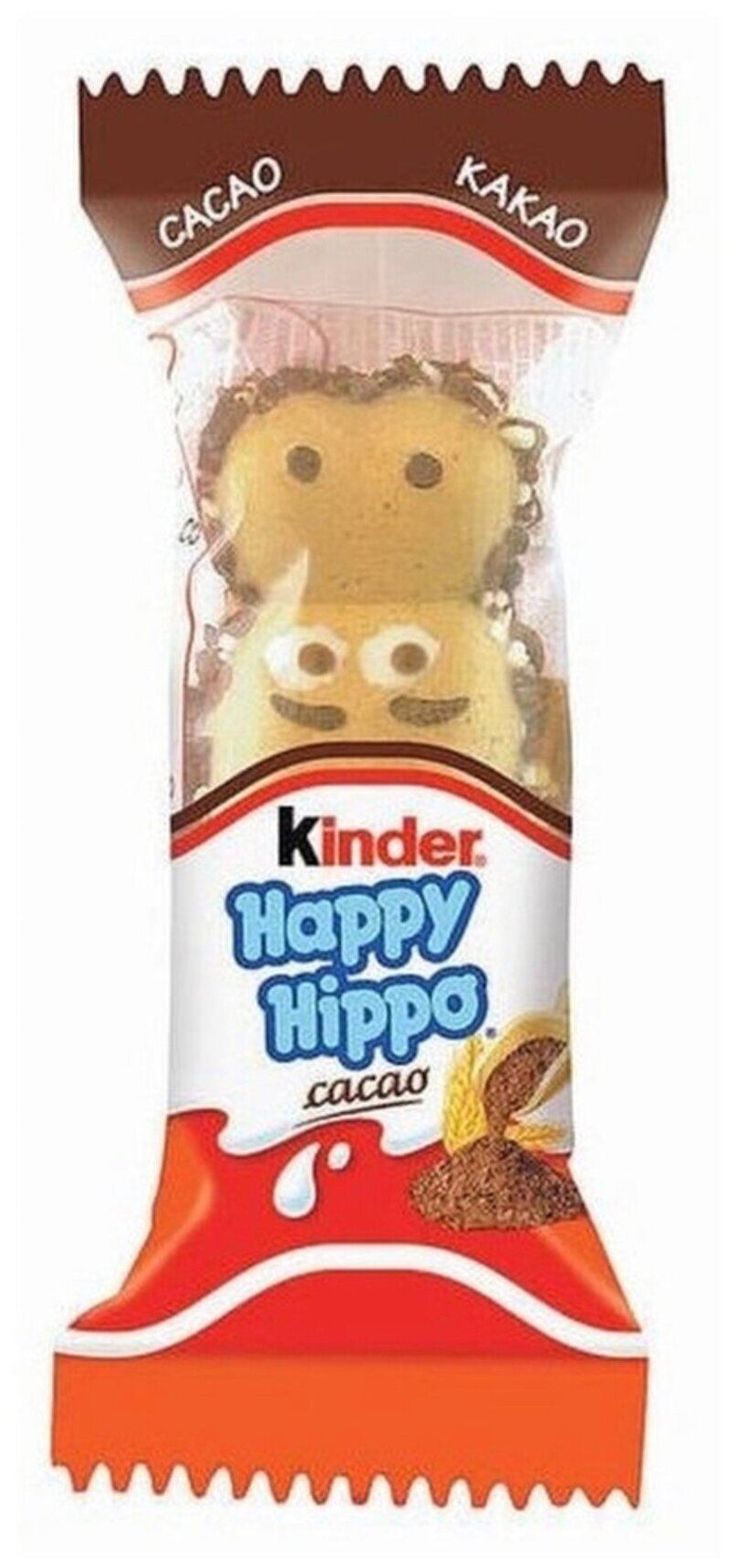 Шоколадно-молочное печенье Kinder Happy Hippo, с какао, 103,5 гр