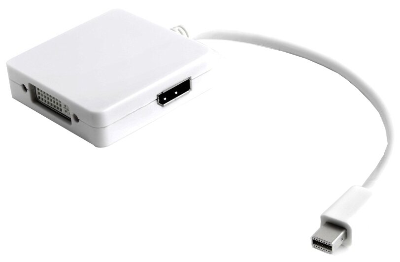 Переходник/адаптер GCR Apple mini DisplayPort 20M > DisplayPort 20F/HDMI 19F/DVI 25+4F, 0.1 м, 1 шт., белый