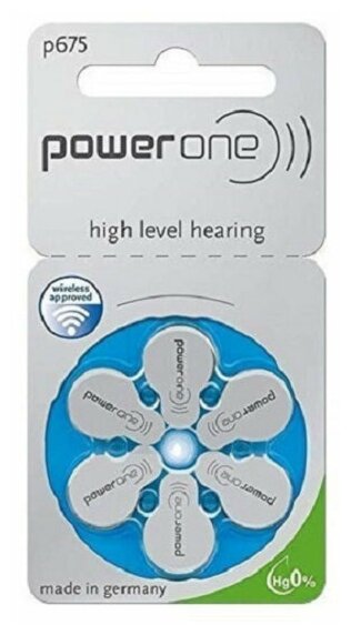 Батарейки для слуховых аппаратов PowerOne ZA675, 6 шт