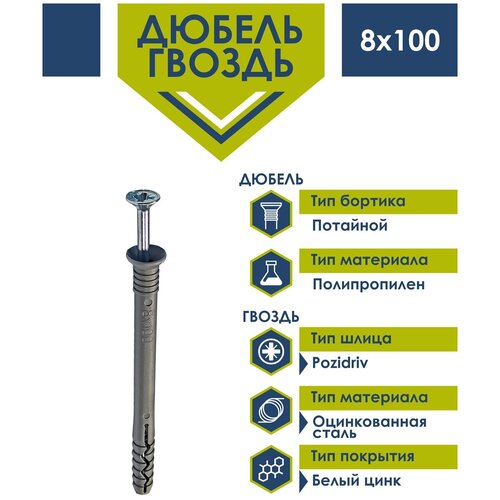 Дюбель-гвоздь 8х100 Daxmer потайной борт (100 шт)