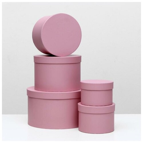 фото Набор круглых коробок 5 в 1 30 х 30 х 17 - 15 х 15 х 10 см розовый нет бренда