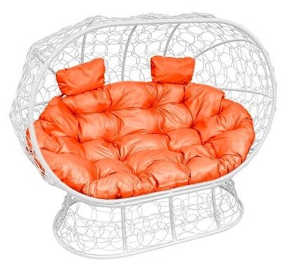 Диван M-group лежебока на подставке с ротангом белый оранжевая подушка